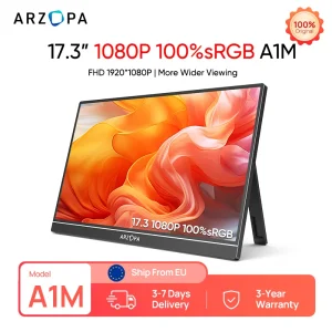 ARZOPA Monitor Portatile 17.3 Pollici 1080P HDR IPS con Supporto e Altoparlanti per PC, Mac, Telefono, Xbox, Switch, PS, HDMI, USB, Schermo Esterno per Laptop