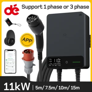 dé Wallbox 11kW con Tuya APP 5m 7.5m 10m 15m cavo di ricarica CEE a tipo 2 16A caricabatterie per veicoli elettrici Plug & Play schermo LED