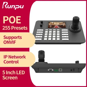 Controller PTZ Runpu con Joystick di Rete da 5 Pollici, Controlla fino a 200 Telecamere PTZ, POE Onvif, vMix OBS, Controller IP con Tastiera