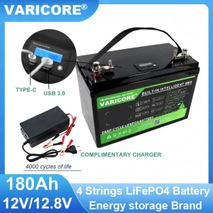 VariCore 12V/12.8V 180AH LCD LiFePO4 Batteria 4 String Batterie Al Litio 2000w Inverter per Touring Car Solar 14.6v Caricatore
