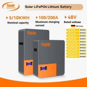 Batteria PowMr 48V LiFePo4 Batteria 100AH/200AH 5KWH 10KWH Montaggio a parete al litio ferro fosfato BMS 16S 51.2V Accumulo di energia