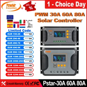 PowMr aveva regolatore di carica solare 30A 60A 80A per batteria 12V 24V 36V 48V con schermo LED Uscita USB 5V 2A PV V Uscita Funziona Sliently