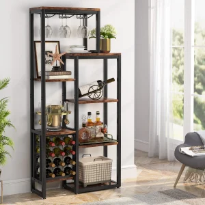 Tribesigns Wine Rack Freestanding Floor, portabottiglie per vino a 5 livelli con portabicchieri e portabottiglie, espositore per vino industriale