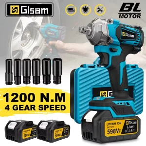Avvitatore a impulsi elettrico brushless Gisam 1200N.M da 1/2 pollice, utensile elettrico senza fili per batterie Makita 18V
