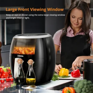 Friggitrice ad aria, forno Airfryer 8QT con finestra di visualizzazione Fornello senza olio con display digitale 8 preimpostazioni di cottura Lavabile in lavastoviglie nero