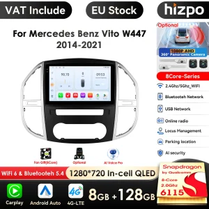 Hizpo 10.1 pollici 6115 Auto Schermo Intelligente Android Autoradio per Mercedes Benz Vito W447 2014-2021 Navigazione GPS Carplay 4G Autoradio Stereo Snapdragon di Qualcomm 8-Core 2.0Ghz 6115 QLED