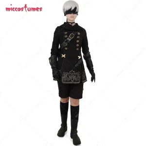 Miccostumes Costume cosplay nero unisex con guanti da borsa Benda sull’occhio per uomo Costume cosplay di Halloween