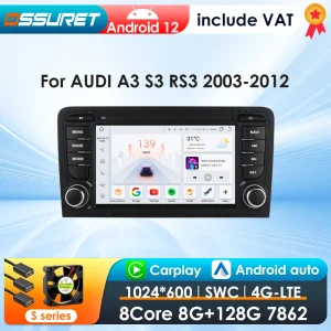 2Din Android 12 CarPlayAI Voce Carplay Android Auto Radio Per Audi A3 8P 2003-2011 S3 RS3 Auto Multimedia GPS 4G autoradio