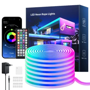 Strisce al neon flessibili RGB con app/telecomando, modalità multiple, sincronizzazione musicale, lampada a corda al neon con striscia LED impermeabile IP65
