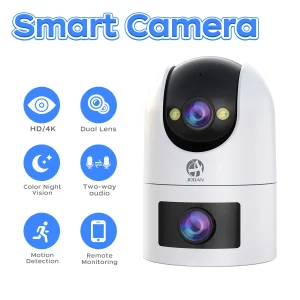 Jooan 4K HD WiFi Telecamera di Sorveglianza Doppia Lente di Sicurezza Domestica Esterna PTZ Telecamera IP Auto Tracking CCTV Audio Video Sorveglianza