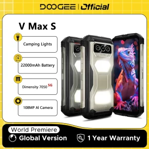 Anteprima mondiale DOOGEE V Max S 5G Telefono robusto Doppie luci da campeggio Batteria da 22000 mAh 24 GB (8 + 16), 256 GB 108 MP AI Fotocamera Smartphone