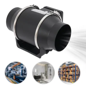 Ventilatore di scarico 220V Ventilatore silenzioso per condotto 2600 giri/min Estrattore per tubi per cucina Bagno WC Flusso d’aria 220m3/h, Nero
