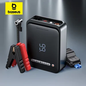 Baseus 2 in 1 Avviatore di emergenza per auto Accumulatori e caricabatterie di riserva Compressore d’aria Pompa di gonfiaggio 1000A Stazione di alimentazione portatile Caricabatteria per auto Booster