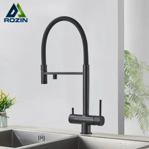 Rozin Filtro Acqua Rubinetto Della Cucina Nero Pull Down Rubinetti Spruzzatore Flessibili 2 in 1 Purificazione Miscelatore Acqua Pura Rubinetto Girevole 360