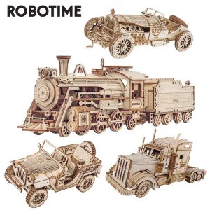 Robotime Rokr Mobile 3D Puzzle Treno A Vapore Auto Jeep Modello In Legno Building Block Kit Giocattolo di Montaggio Educativo per Bambini Adulti