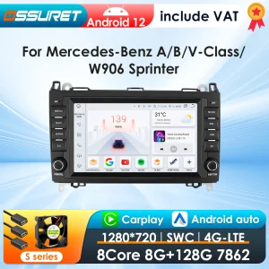 OSSURET 8”CarPlay lettore multimediale per autoradio Android per Mercedes-Benz classe A-B-V W245 B200 2004-2012 W169 W639 W906 Sprinter