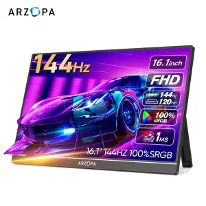 ARZOPA Display portatile da gioco per monitor portatile da 16,1 pollici 100% sRGB 144Hz con mini HDMI di tipo C per PS/Steam/Deck/Switch/PC/Mac