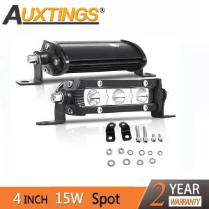 Auxtings Super Mini Slim 4in 15W Spot fila singola Led Light Bar Work Light Driving SUV Off-Road Bar 12V 24V per Jeep 4X4 4WD