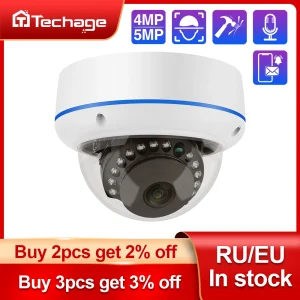 Techage H.265 4MP 5MP Indoor Dome POE Camera Audio unidirezionale custodia antivandalismo in metallo IPC P2P per videosorveglianza CCTV