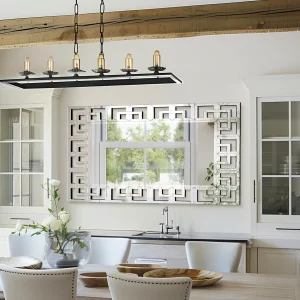 Specchio rettangolare d’arte veneziana argento per soggiorno, bagno con bordo in vetro smussato, specchio decorativo da parete, aggiornato 120 cm