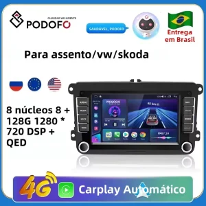 Podofo 2 Din Android 11 Radio Lettore Multimediale per Auto Carplay Per VW/Volkswagen/Golf/Polo/Tiguan/Passat/b6/SEAT/leon/Skoda/Octavia