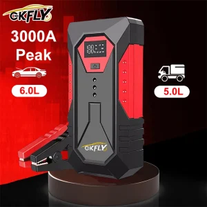 GKFLY Avviatore di emergenza per auto Accumulatori e caricabatterie di riserva portatile 3000A/4000A Batteria per auto Booster 12V Dispositivo di avviamento per benzina Diesel 6.0L/4.0L