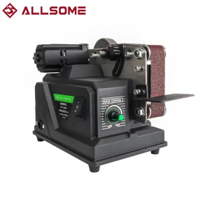 Levigatrice elettrica Allsome 180W, Mini levigatrice a nastro con nastri abrasivi da 10 pezzi 533*30mm compatibili con batteria Makita 18V e AC 220V
