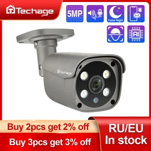 Techage H.265 5MP 4K Sicurezza POE Telecamera IP Rilevazione umana Audio video bidirezionale esterno Telecamera IP AI per sistema NVR