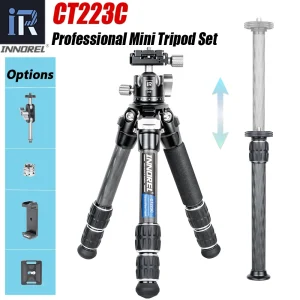 INNOREL Carico 10 kg CT223C Mini treppiede da tavolo Treppiede da tavolo compatto in fibra di carbonio a 10 strati per DSLR digitale, video DV, telefono cellulare
