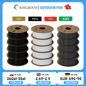 KINGROON Filamento stampante 3D PLA PETG TPU ABS 5KG Fascio Nero Bianco Grigio 1,75mm Senza bolle Plastica 5 rotoli 1 kg, Bobina casuale