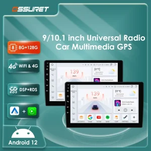 Autoradio 2 DIN 9/10.1 pollici 7862 con Carplay Android 13, lettore multimediale, GPS, navigatore, stereo, 4G, WIFI, schermo universale, unità principale con comandi al volante (SWC)