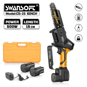 Mini motosega da 6′ con lubrificazione automatica, 500 W 16,8 V 2×2,5 Ah, 2300 giri/min, motosega a batteria a livello professionale per giardino o frutteto