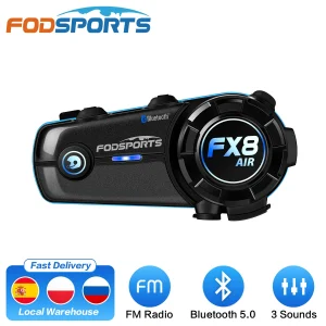 Fodsports FX8 AIR Interfono Bluetooth per moto Auricolare per casco moto, Radio FM.