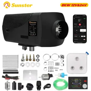 Sunster 12V 24V 8KW Riscaldatore d’aria diesel Riscaldatore di parcheggio Riscaldatore notturno a basso rumore con interruttore LCD APP Bluetooth per camper auto camion casa