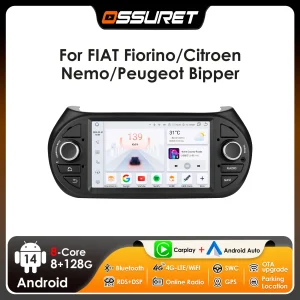 7 “Ossuret Android Auto autoradio per Fiat Fiorino Qubo Peugeot Bipper Citroen Nemo Multimedia Navi GPS RDS DSP CarPlay BT 4G