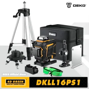 DEKO 4D 16 Linee Livello Laser Autolivellante 360 Linea Trasversale Orizzontale e Verticale Raggio Laser Verde con Treppiede Utensili Elettrici