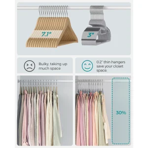 SONGMICS Set di 20 ganci in plastica, apertura a forma di U, antiscivolo, salvaspazio, spessore 0.5cm, lunghezza 41.5cm, gancio girevole a 360 °, bianco