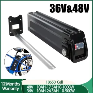 Pacco batteria al litio Silver Fish per bicicletta elettrica, 36 V, 48 V, 19,2 Ah, 17,5 Ah, 13 Ah, 18650, 250 W, 350 W, 500 W, 1000 W, motore del mozzo