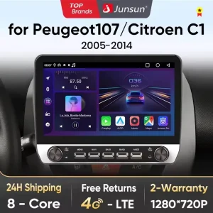 Autoradio Junsun Wireless Carplay Android Auto per Peugeot 107 Toyota Aygo Citroen C1 2005-2014 Lettore Multimediale Navigazione Stereo
