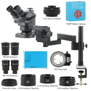 Morsetto per microscopio trinoculare stereo con zoom 3,5X-200X Base di tipo di estensione pieghevole + Videocamera digitale 48MP 55MP 4K 2K HDMI USB VGA