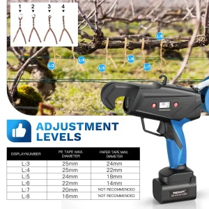 Legatrice elettrica per vigneti, legatrice professionale per vigneti da 16,8 V con 6 livelli di regolazione, legatrice automatica