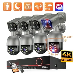Techage 4K 8MP Kit telecamera di sicurezza visione notturna Smart AI rilevamento avviso di posta elettronica sistema di telecamere di sorveglianza CCTV per la casa all’aperto