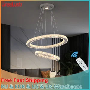 Moderna lampada a sospensione a Led anelli di cristallo di lusso lampadario dimmerabile lampada da soffitto a sospensione lustro soggiorno sala da pranzo Decor Fixture