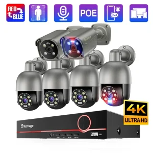 Techage 8CH 4K UHD 8MP PTZ POE Sistema di telecamere Esterno AI Rilevamento umano Conversazione bidirezionale CCTV Video sorveglianza H.265 NVR Kit