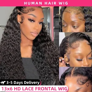 Parrucche per capelli umani 13×4 Parrucca frontale a onda profonda Parrucca in pizzo 13×6 Capelli umani Parrucca per capelli umani a densità 200 Parrucca per capelli umani anteriori in pizzo riccio