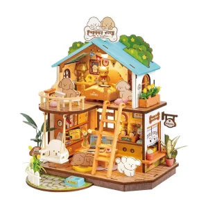 Robotime Rolife Kit miniaturizzato per casa villa accogliente per cuccioli fai-da-te per bambini e famiglia Nuovo modello di puzzle in legno Set di decorazioni per la casa