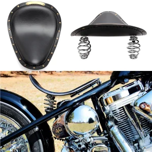 Moto Retro marrone/nero sedile singolo + 3 “Base di montaggio staffa a molla per sedile sella in pelle Harley Chopper Bobber