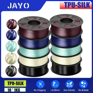 Filamenti per Stampante 3D JAYO TPU SILK 10KG, 10 Rotoli 98A 1.75mm, Multicolore, 100% Senza Bolle, Adatti per Stampa 3D FDM