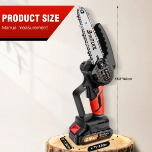 Motosega a batteria da 700 W 21 V da 6 pollici, batteria da 1,5 Ah, motore in rame puro, 3500 giri/min, 2 catenelle in acciaio legato, per taglio potatura