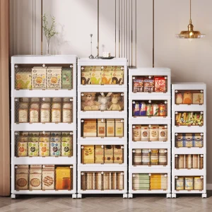 Armadietto portaoggetti pieghevole a 1/2/3/4/5 strati Armadietto portaoggetti impermeabile antipolvere con ruota girevole Cucina Camera da letto Soggiorno